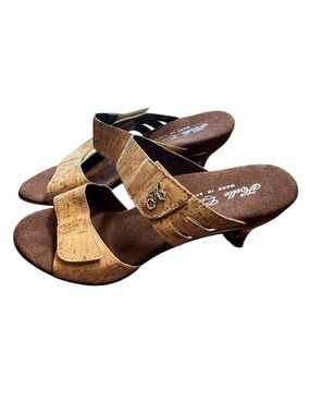 Helle Comfort Cork Kitten Heel  Sandals Hook and Loop  Size EU 39 ( US 8-8.5)
